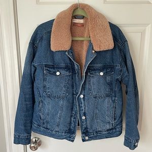 Anthropologie April to Sherpa-Trimmed Denim Jacket